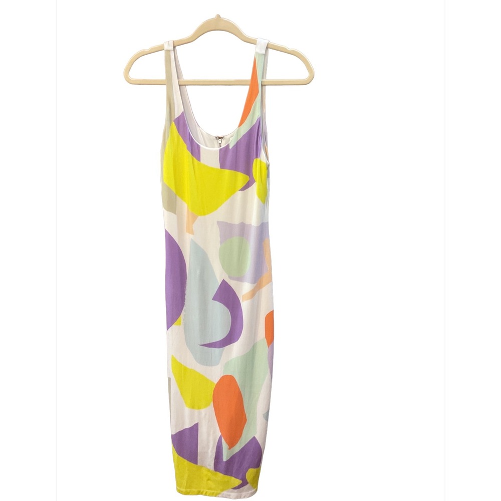 Alice + Olivia Abstract Print Midi Dress Multi Color Sleeveless Sheath Size 4